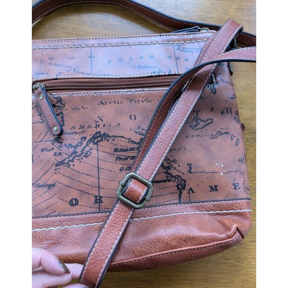 BOC Map Print Faux Leather Crossbody Bag Travel Vintage 90s Adjustable Strap - Picture 6 of 8